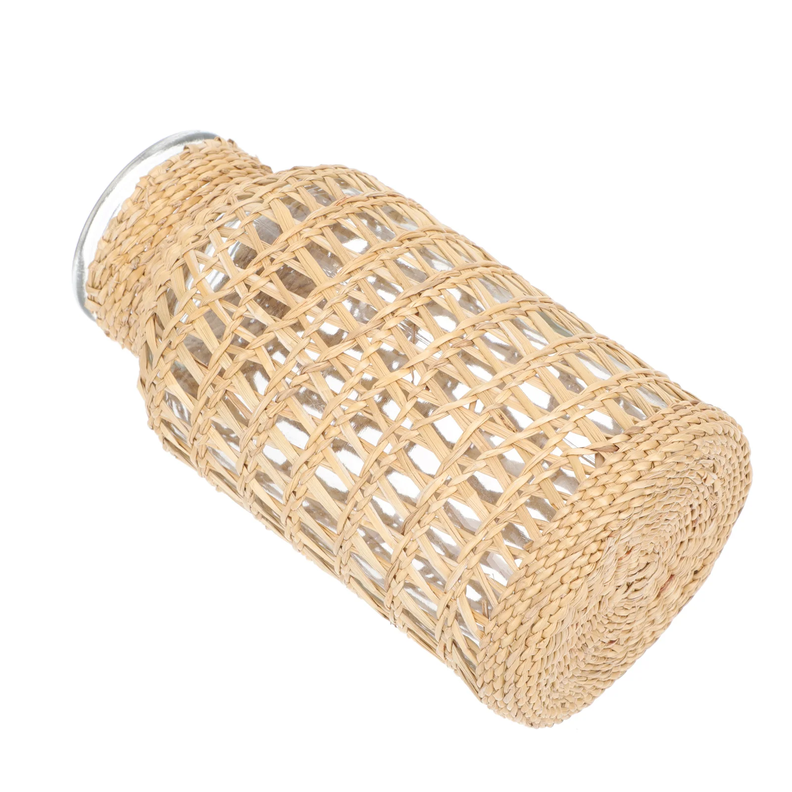 

1pc Rattan Weaving Vase Glass Vase For Home Decoration Dried Flower Holder Desktop Plant Container Decorative Pot Simple