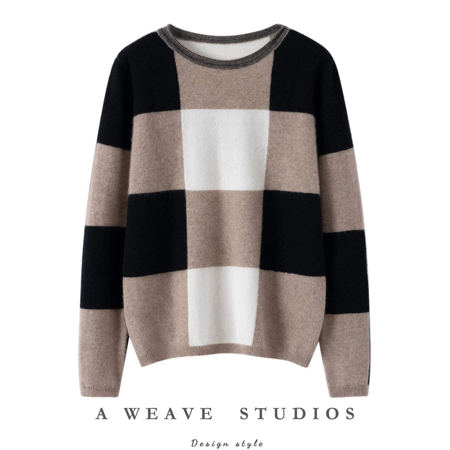 

ANGEL женский свитер из 100% кашемира с круглым вырезом и квадратным узором, вязаный пуловер, повседневный свободный кашемировый трикотаж, весенне-осенне-зимние топы