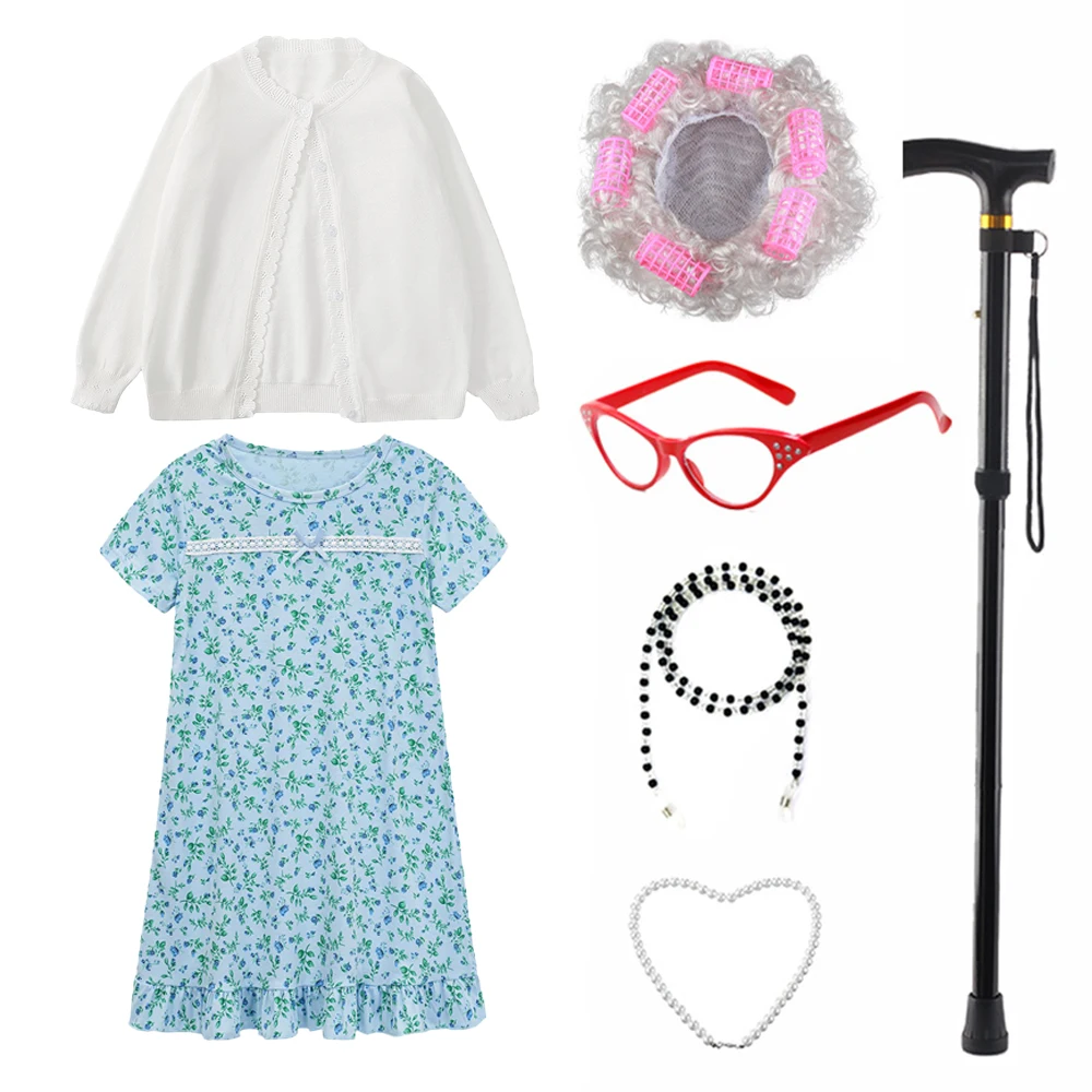 여아용 코스튬, 할로윈 할머니 코스프레 액세서리, 100 일 학교 코스튬