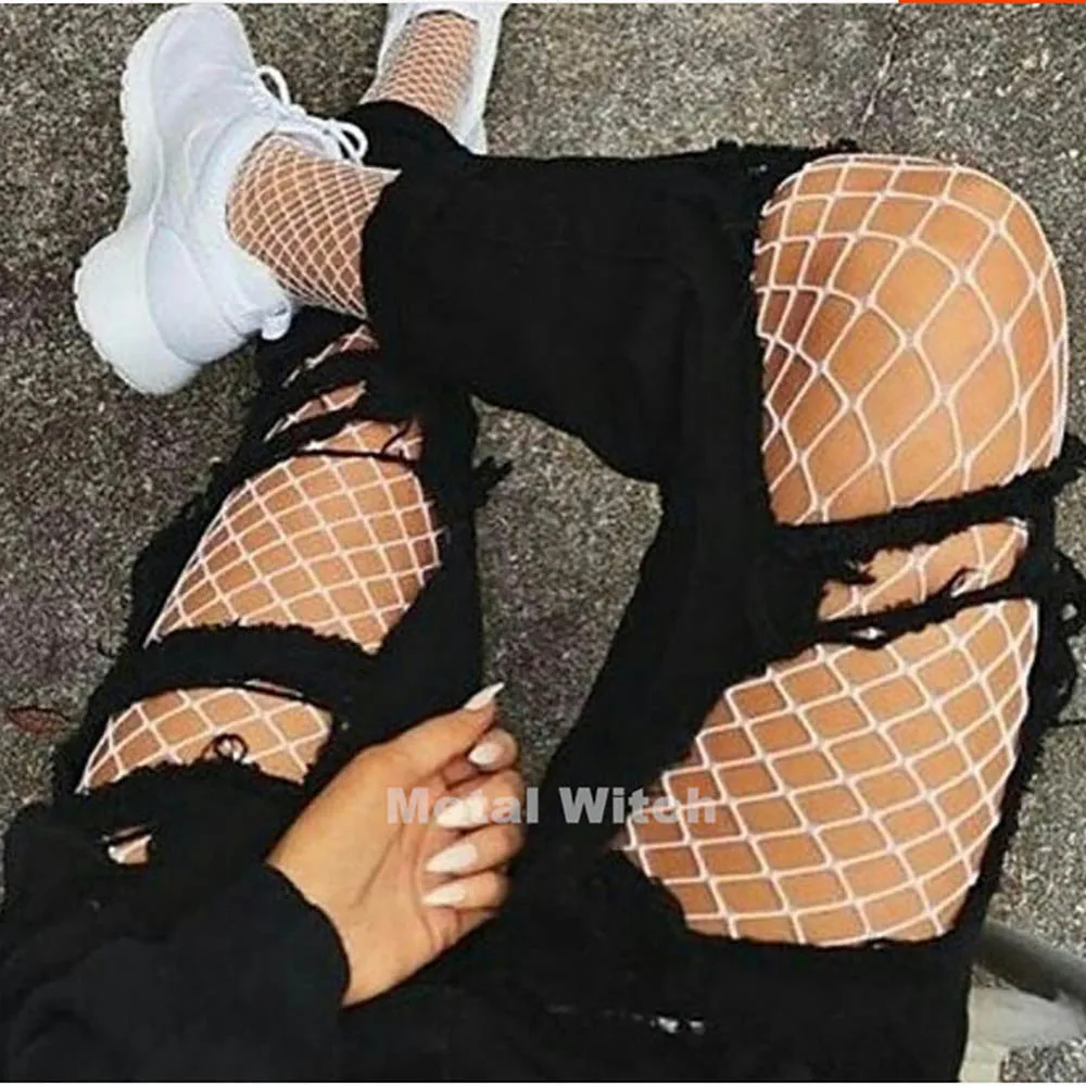 

White SEXY women high waist fishnet stocking fishnet club tights panty knitting net pantyhose trouser mesh lingerie TT016 1pcs