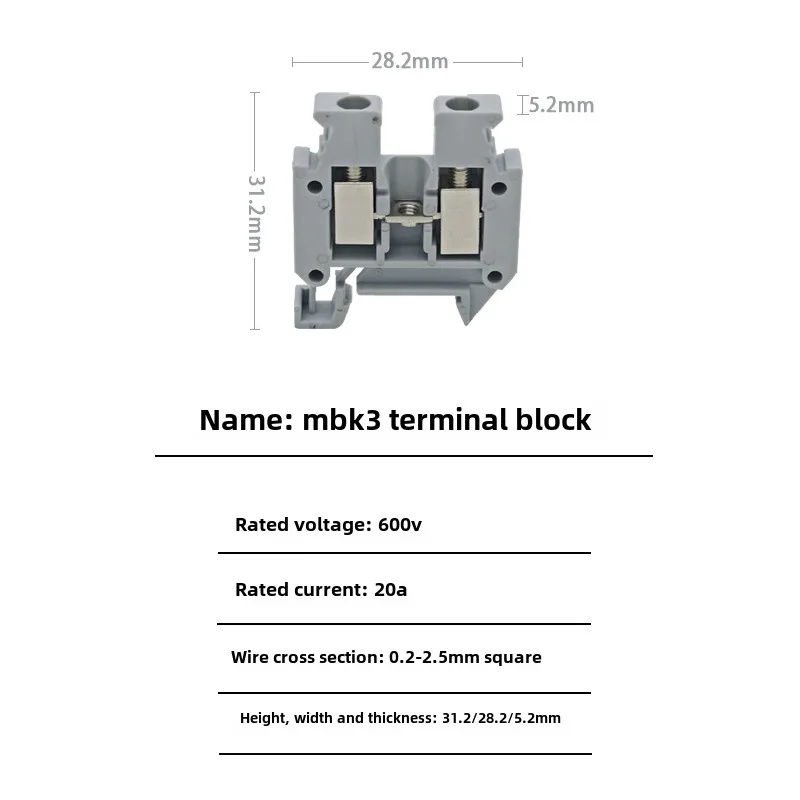 Bloc de chaire MBK3 série UK E/Z, rail type 0.2-2, petit terminal carré 15 rails