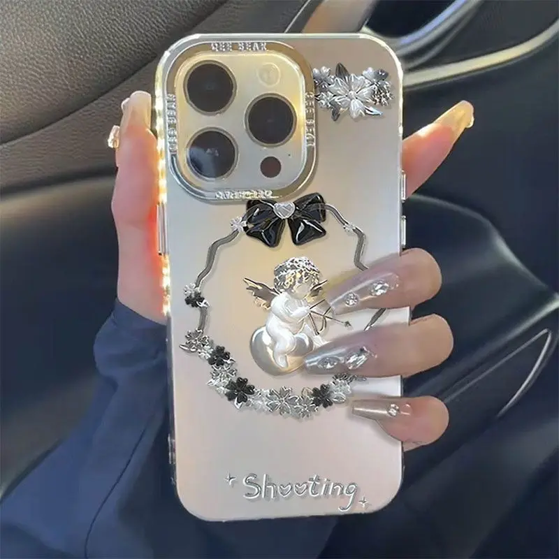 Cupid Electroplated Sparkling Apple Phone Case Iphone 14 15 Plus 11 12 13 Pro Max X Xr Xsmax Fashion Protective Cover For Women