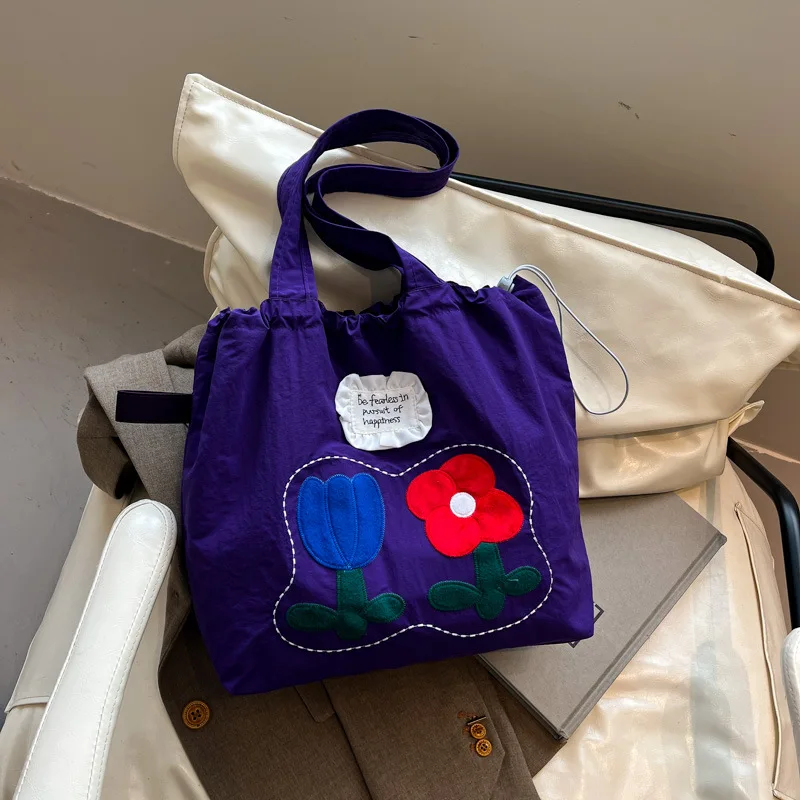 2025 nuevo bolso de hombro de flores de verano de gran capacidad Edición coreana lindo bolso de mano de ocio bolso de compras de gran capacidad bolso de lona
