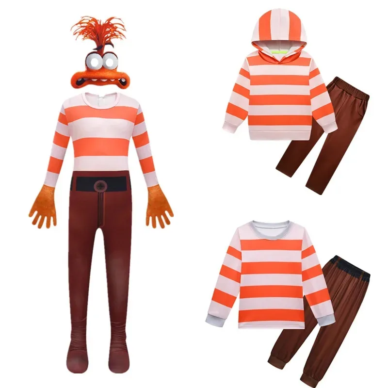 Disfraz de Halloween película Inside Out 2 monos de Cosplay de ansiedad de dibujos animados sudadera para niños sudaderas con capucha pantalones conjunto ropa para niños