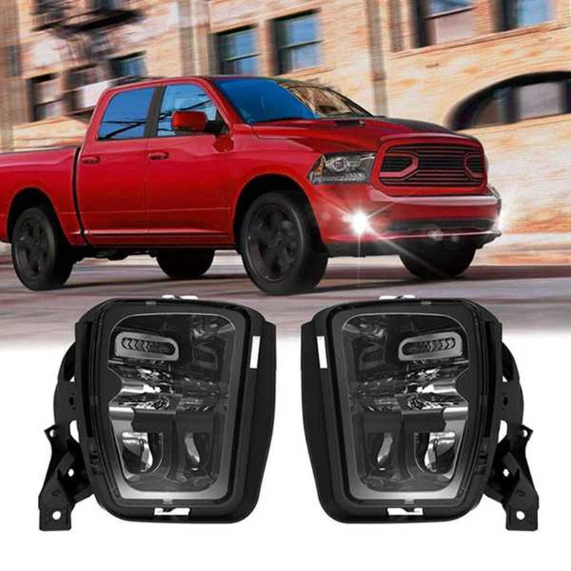 2PCS Front Bumper Fog Lamp For Dodge Ram 1500 2013-2018 Front Bumper Fog Lamps Black 68104821AC, 68104820AC