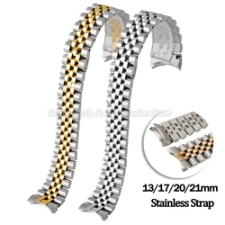 Stainless Steel Watch Strap 13mm 17mm 20mm 21mm for Rolex Wrist Band for Jubilee Curved End Steel Strap Folding Buckle Bracelet