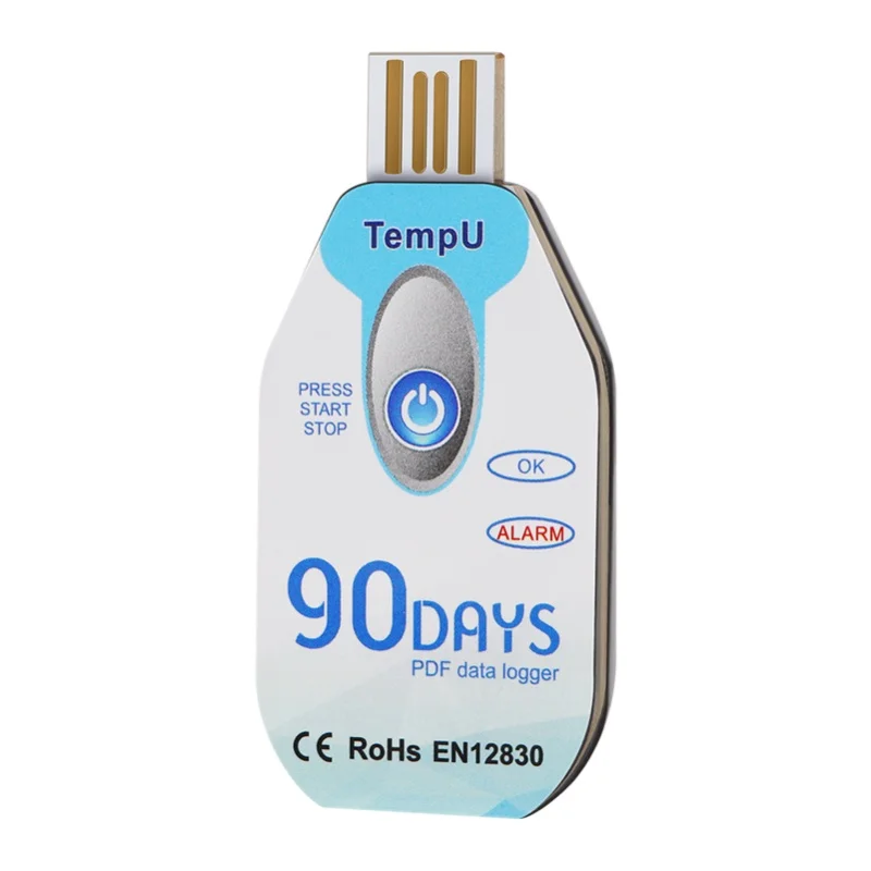 Watertight USB 2.0 PDF Disposable Temperature Data Logger 60 Days Cold Chain Thermometer Recorder For Biological Industry