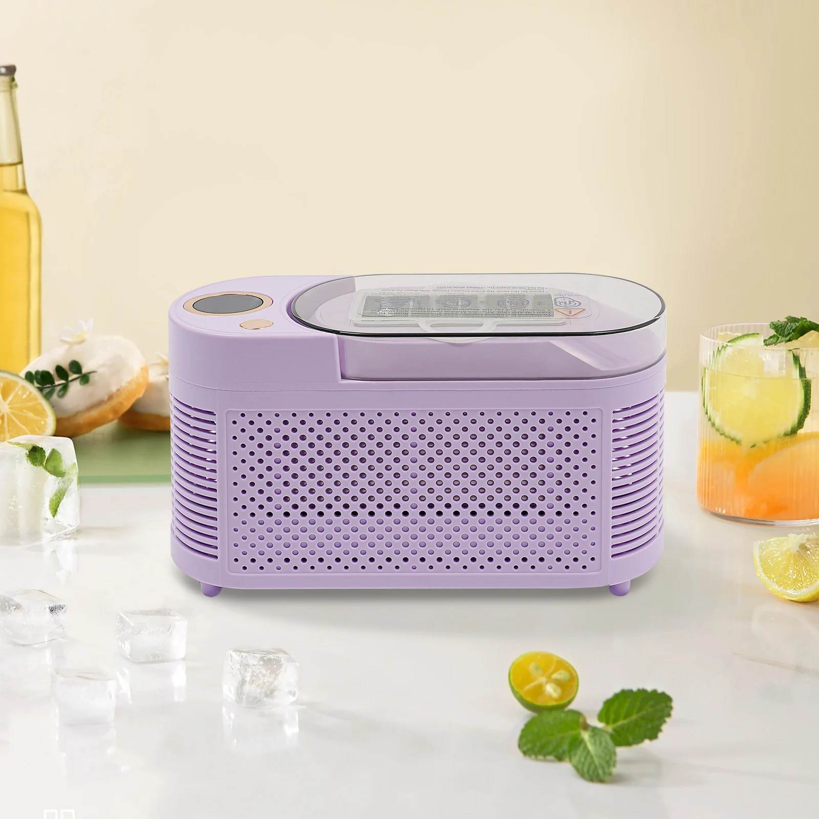 

120W Mini Countertop Ice Maker(Purple/White) for Home/Car/Travel with 12V Car Power Cable, Clip and Ice Removal Aid Bar