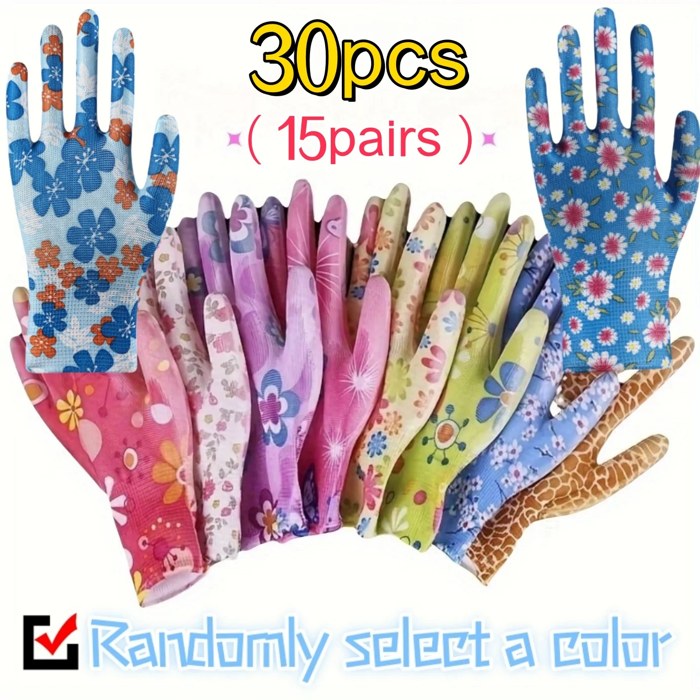 14/30 Stück Damen-Nylonhandschuhe |   Atmungsaktive, ganzjährig nutzbare, multifunktionale bedruckte Handschuhe, zufällige Farben, Küchenhandschuhe, Arbeitshandschuhe