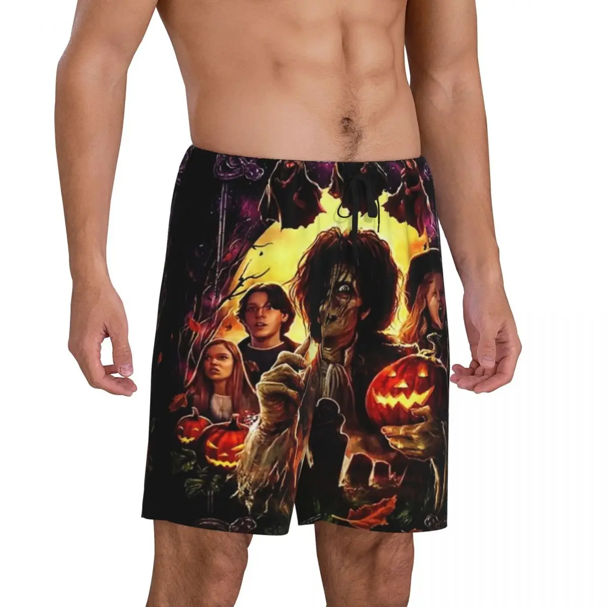 Custom Printed Men's Hocus Pocus Halloween Night Pajama Shorts Witchcraft Cat Sleep Pjs Sleepwear Bottoms with Pockets