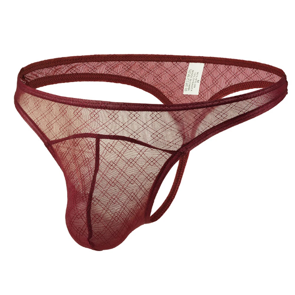 Low Rise Men\\\'s G String Thong in Stretch Mesh Plaid Pattern Soft Erotic Underwear for Gay Lingerie S XL Colors