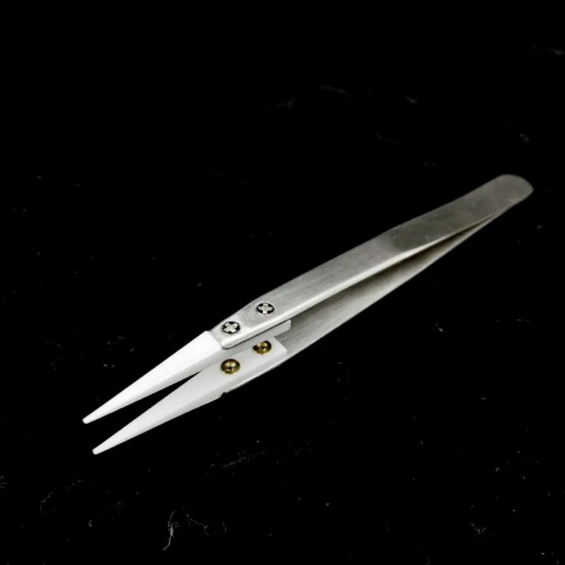 Straight Aimed Ceramic Tweezers for Electronics Soldering with Stainless Steel Handle Black Tweezers Hand Tool Precision Tweezer