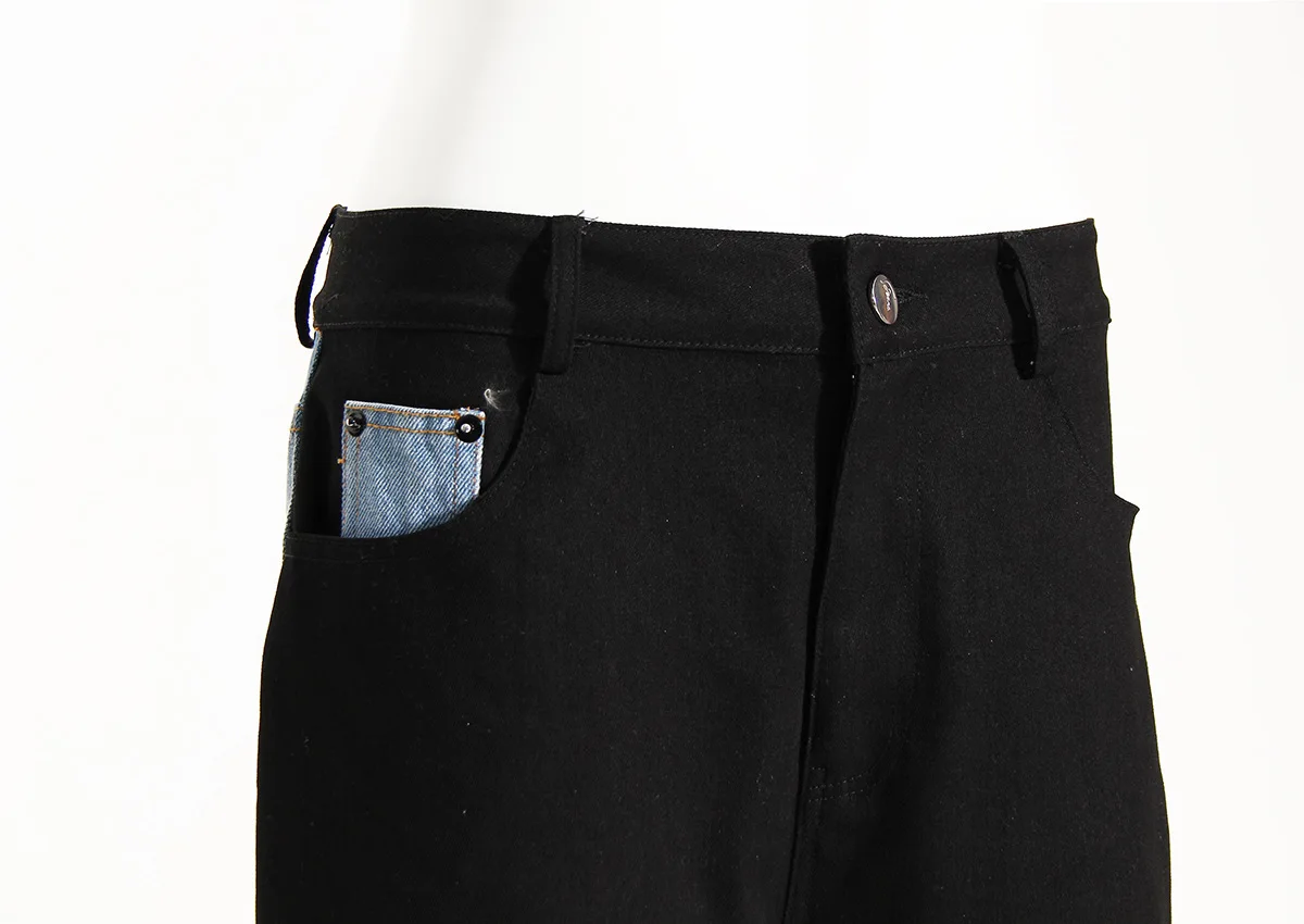JHJN Design Color Blocking Floor Pants New Pattern Leisure Time High Waist Straight Pants Easy Washed Denim Jeans Luxury Brand