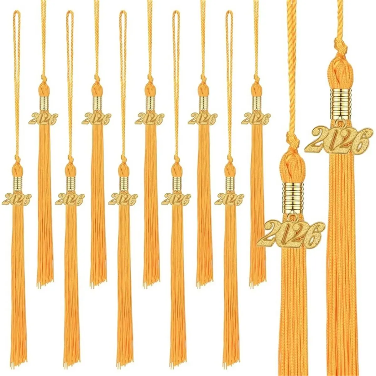 A1357K 12 Pack 2026 Graduation Tassels, Gold Academic Graduation Cap Hat Tassel with Gold Charm,for Graduation Ceremonies SUMMER