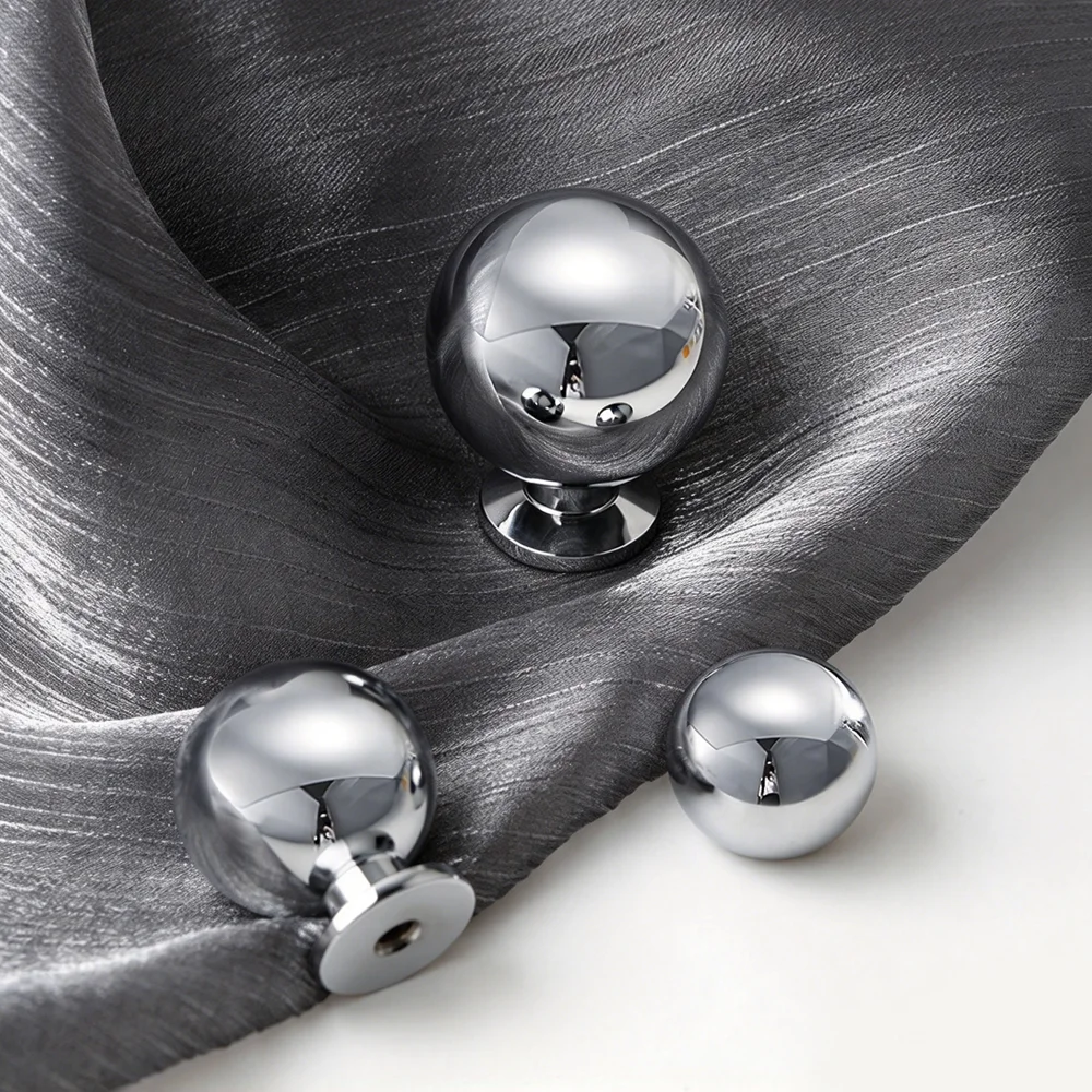 1P French-style Chrome Silver Cabinet Door Handle Solid Brass Cupboard & Wardrobe Pulls Single-Hole Drawer Knob Furniture Handle