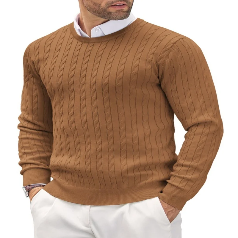 

2025 knitted shirt, middle-aged men's style, men's round-neck slim-fitting cross-border long-sleeved casual all-match knitted ou