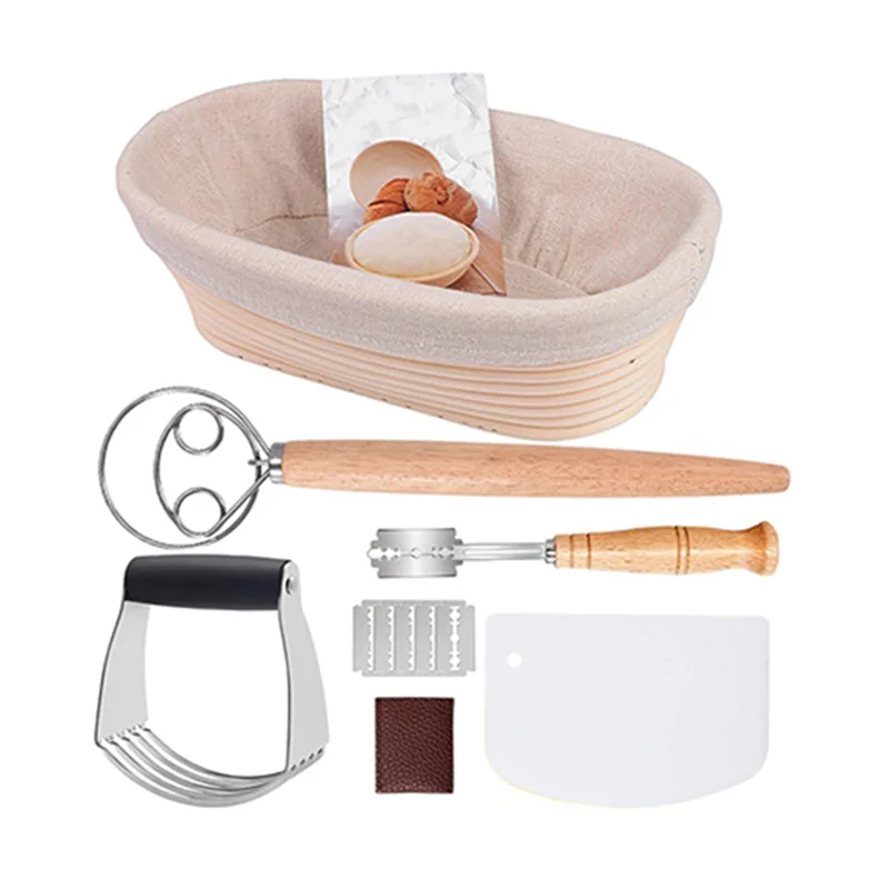 1Pcs Bread Baking, Oval Bread Fermentation Basket, with Flour Mixer Accessories, Used for Kitchen Making