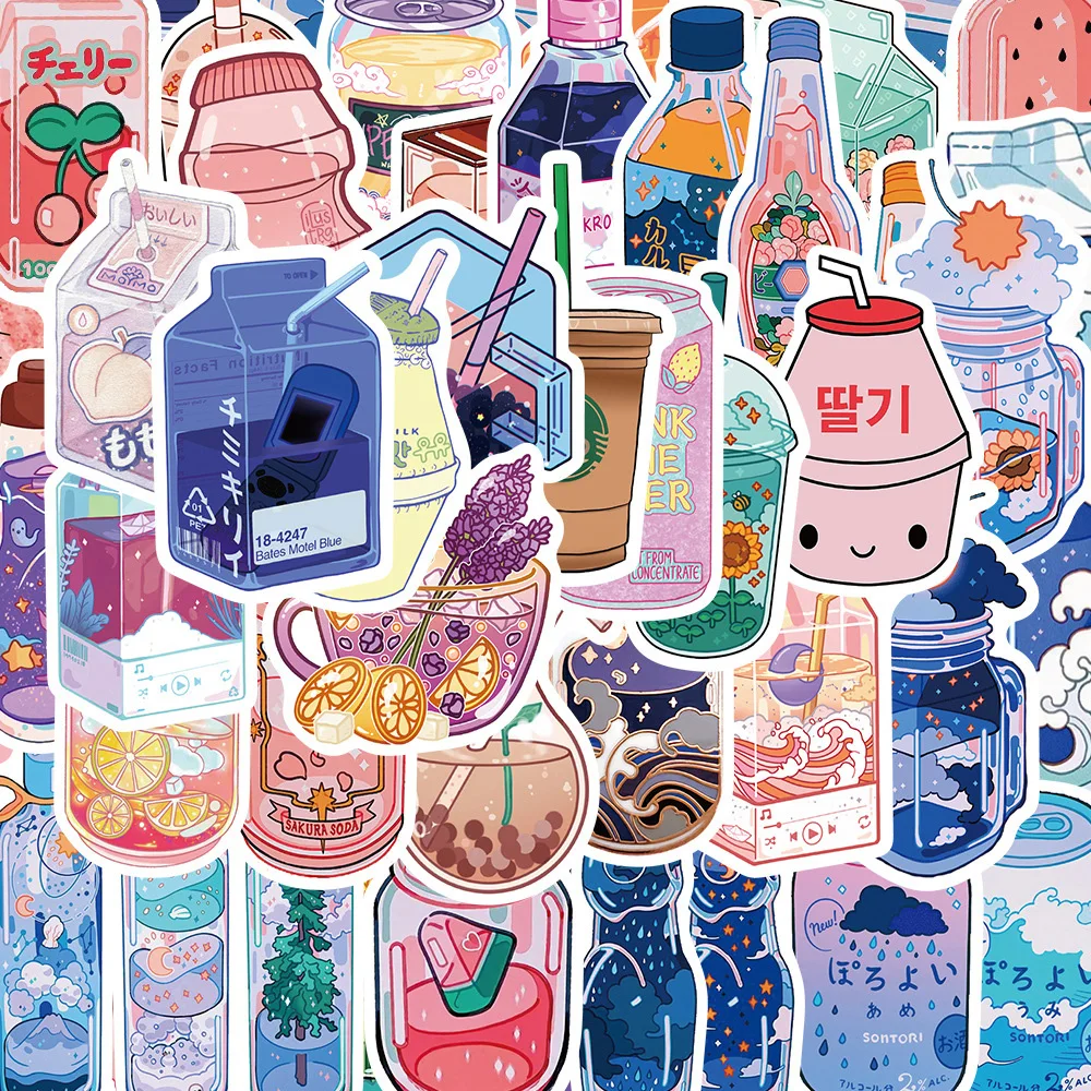 

10/30/50pcs Aesthetic INS Style Drink Stickers Cute Cartoon Graffiti Decals for Computer Helmet Diary PVC Sticker Kids Toy Gifts