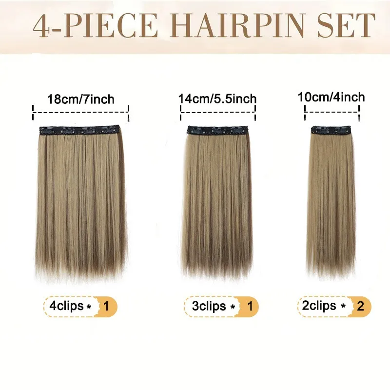 35 سنتيمتر الاصطناعية 4 قطعة/المجموعة مقاطع في وصلات الشعر قصيرة مستقيم تصفيفة الشعر شقراء سوداء قطع الشعر مقاومة للحرارة كاذبة الشعر #5