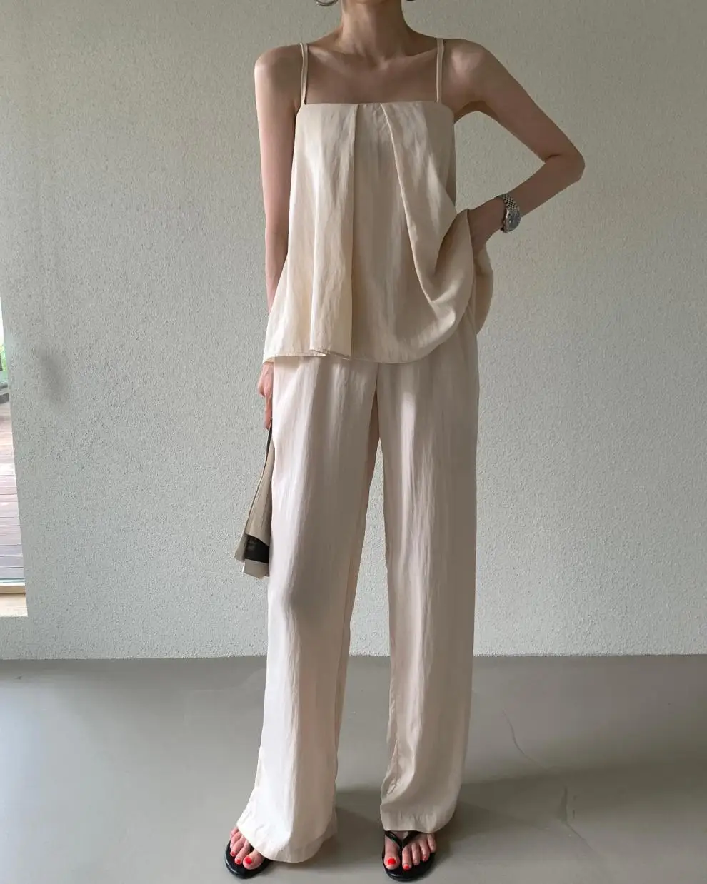 

Square Collar Chic Camis Tank And Wide Leg Pant Two Piece Set Loose Sleeveless Vest Top Long Trouser Women Suit Fashion Outfits