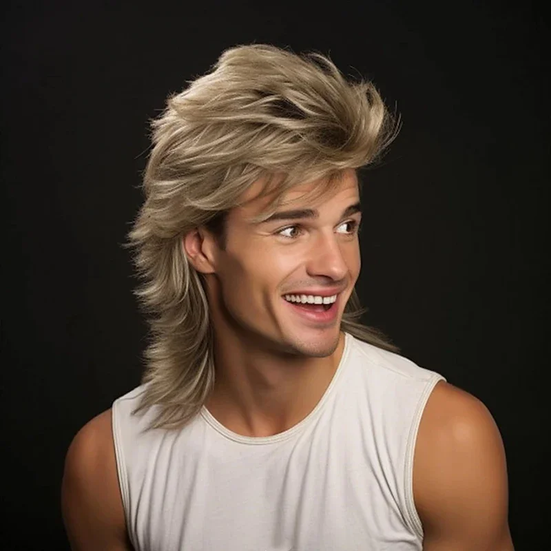 WHIMSICAL W-pelucas de salmonete de pelo sintético para hombres, pelucas de fiesta de disfraces de los años 70 y 80, pelucas Retro de Cosplay Rocker Disco Fancy Show