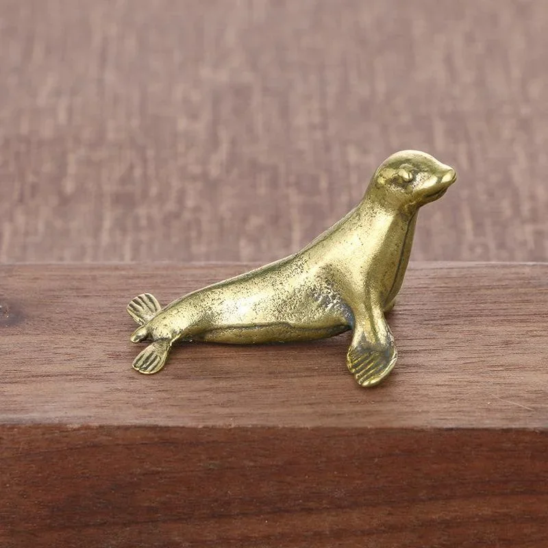 Sea Animal Seal Figurines Miniatures Retro Brass Office Desktop Crafts Ornament Gifts Home Decorations Living Room Accessories