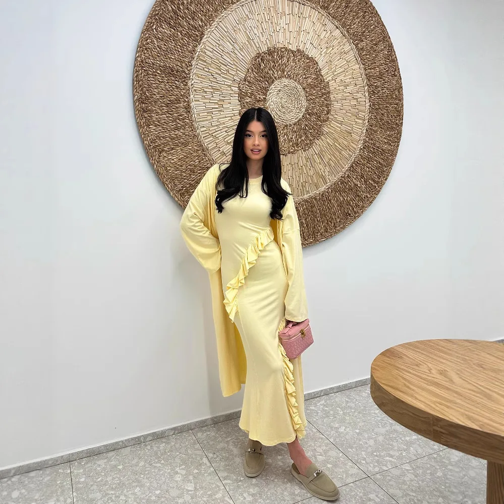 Nouveauté mode élégante manches évasées robe longue avec volants femmes Style français cour robe douce dame robes de bal