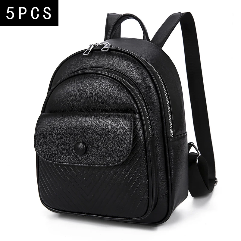 

5PCS Backpack Women's New Fashion Simple PU Leather Lightweight Commuter Travel Leisure Women's Backpack Wholesale