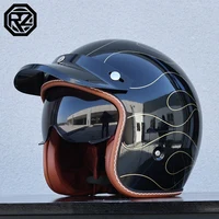 Casco de Motocicleta Retro para Adultos ORZ, Casco de Motocicleta 3/4 con Visera Solar, Homologado por DOT