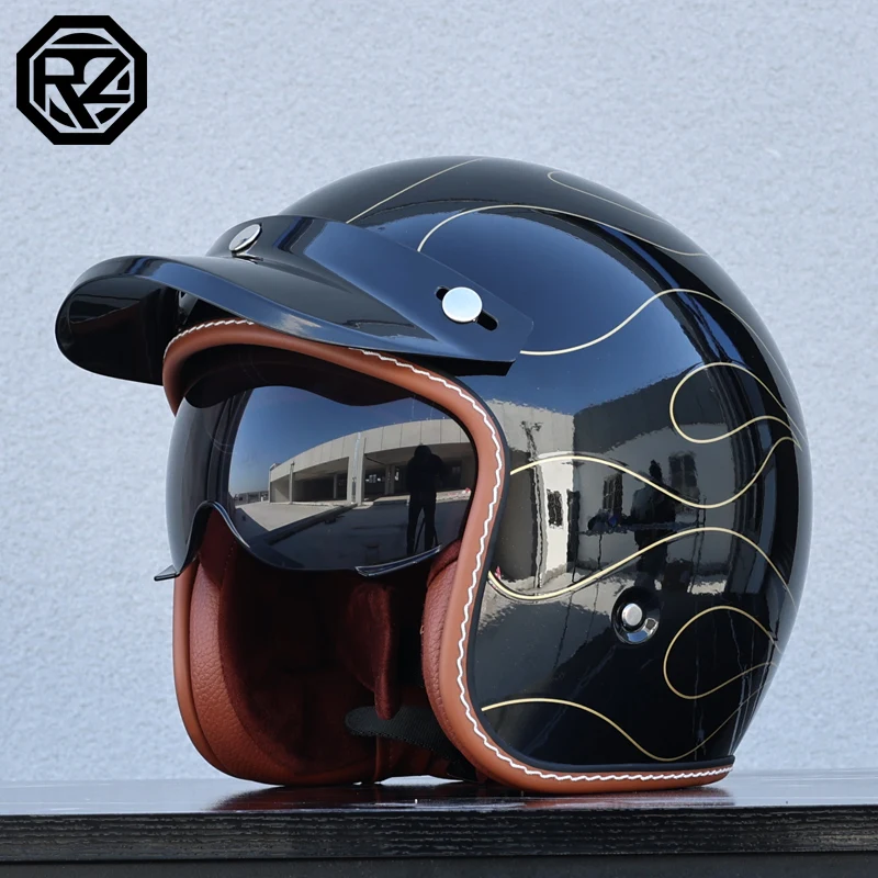ORZ New Adult Retro Cruise 3/4 Half Helmet Motorcycle Helmet with Built-in Sunshade Lens and Sun Visor DOT Certification
