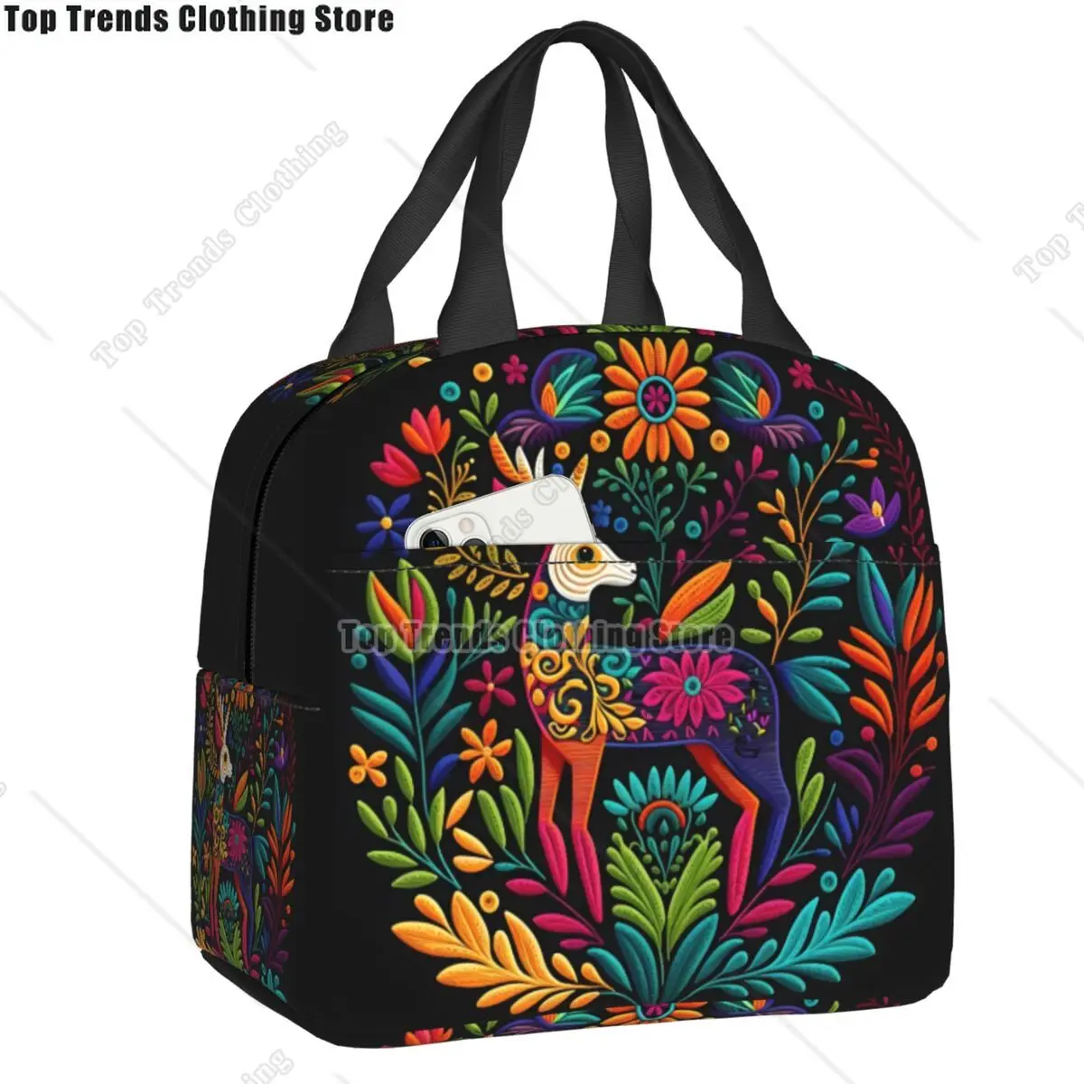 

Mexican Flowers Otomi Embroidery Art Pattern Insulated Lunch Bag for Women Portable Cooler Thermal Lunch Box Beach Travel
