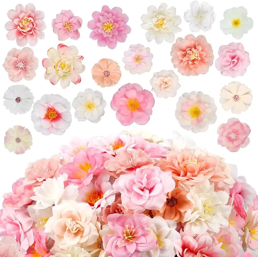 

210 Pcs Mini Silk Flower Heads Small Pink Fake Rose Daisy Faux Flowers Bulk for Crafts Artificial Loose Fabric Flowers Heads Sun