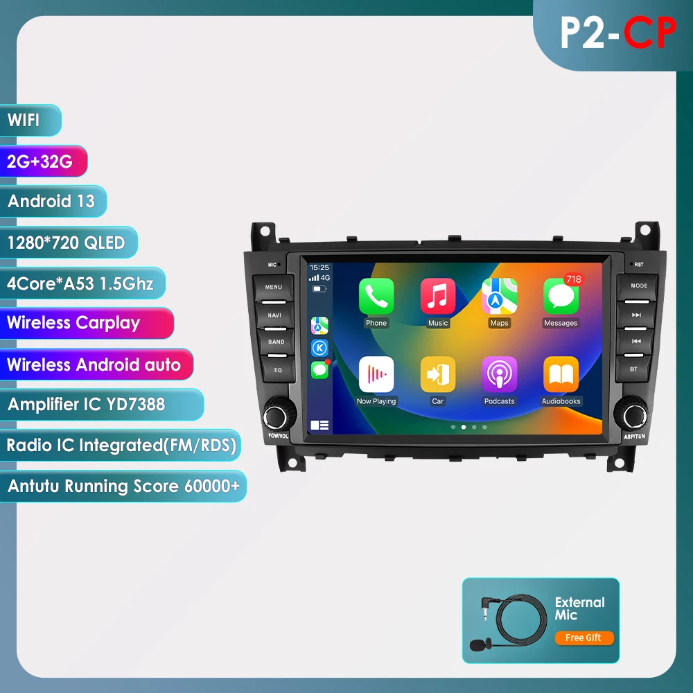 8 "Carplay Android Auto Auto radio Für Mercedes Benz C-Klasse W203/CLC W203 CLK W209 2005-2011mutimedia 4G 8Core Autoradio GPS RDS