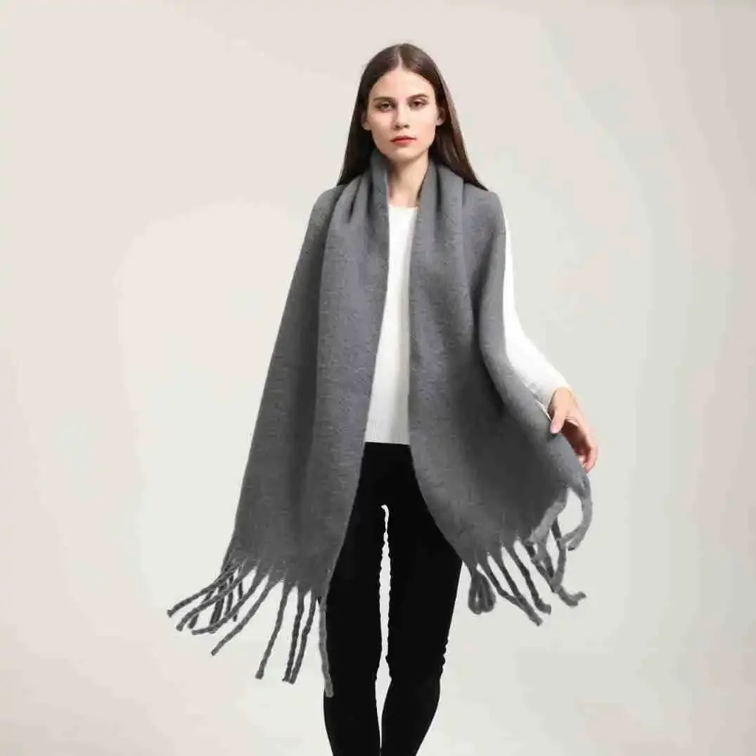 

New Solid Color Cashmere Scarf for Women Super Thick Warm Winter Big Shawl Plush Scarves Tassel Wrap Luxury Foulard Bufanda