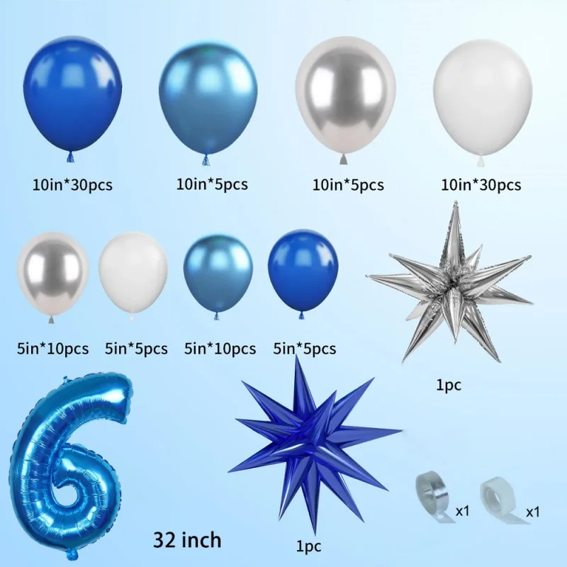 Синий тематический комплект гирлянд из воздушных шаров на 9-й день рождения - серебряные воздушные шары со звездами и знаком «С Днем Рождения» для декора детской вечеринки