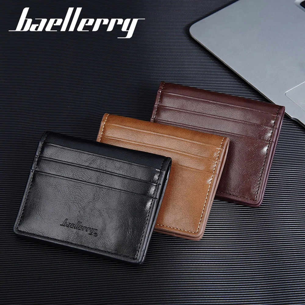 محفظة Baellerry Vintage Snap للرجال، حامل بطاقات ثنائي الطي من جلد البولي يوريثان رفيع للغاية - تصميم مشبك نقود بجيب أمامي نحيف