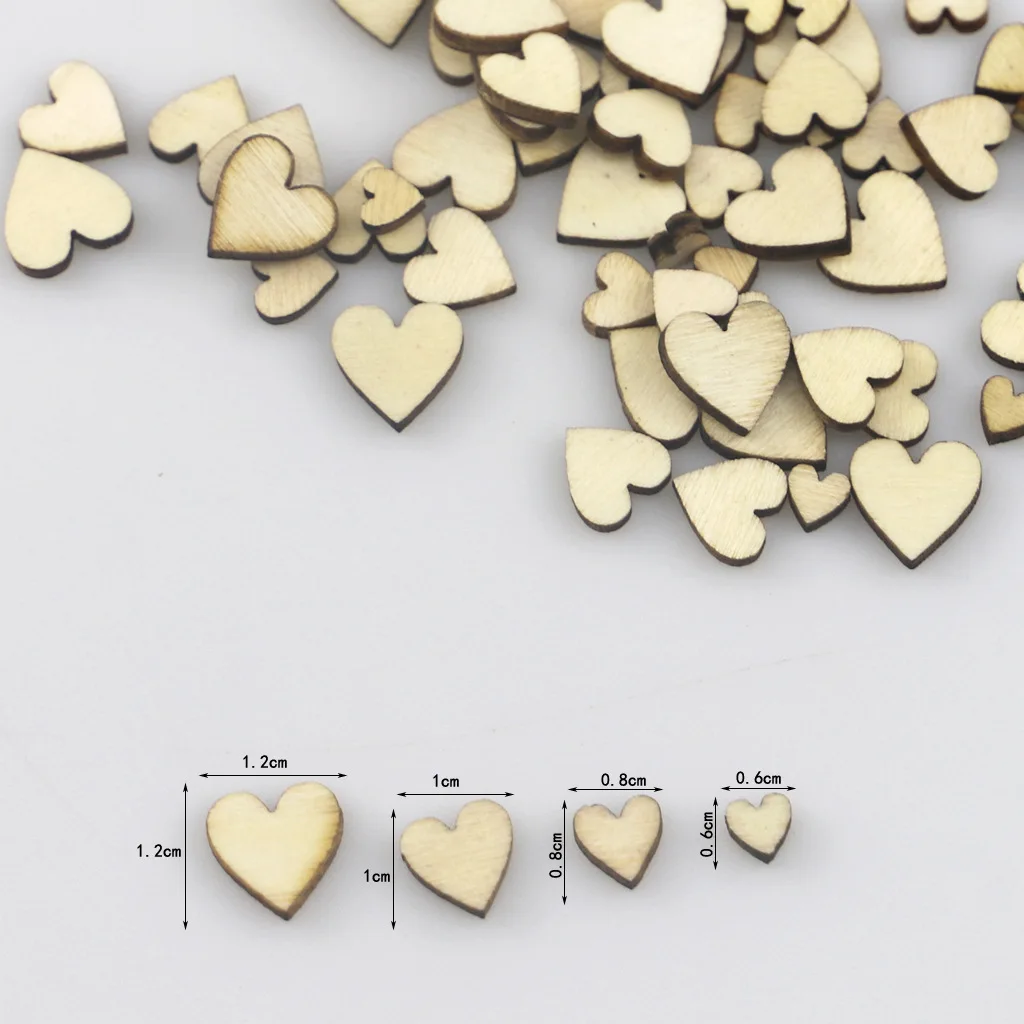 100PCS Mixed Size Wood Blanks Heart Shaped Crafts Unfinished Wooden Cutouts Ornaments for Craft Project Party Decorations