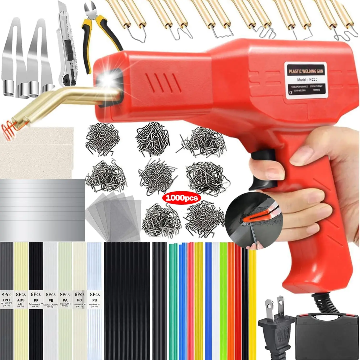 

Upgraded 220W Plastic Welder, 2 in 1 Plastic Welding Kit Plastic Repair Welder Kit 1000PCS Hot