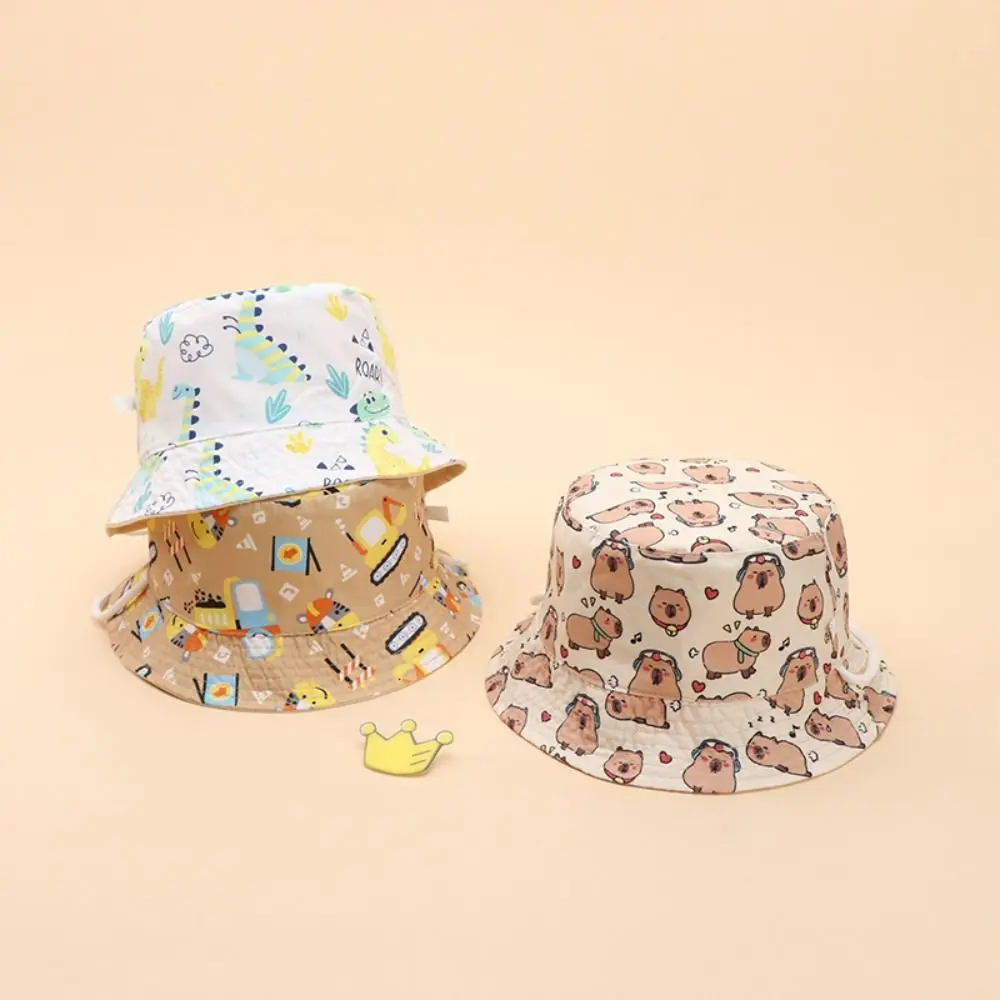 

Cute Cartoon Dinosaur Children Fisherman Hat Windproof Sunscreen Kids Bucket Hat Wide Brim Embroidery Baby Capybara Sun Cap Girl