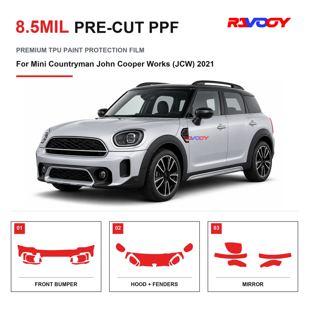Precut PPF For Mini Countryman John Cooper Works (JCW) 2021 8.5mil TPU Clear Paint Protection Film Self Healing Hydrophobic UV