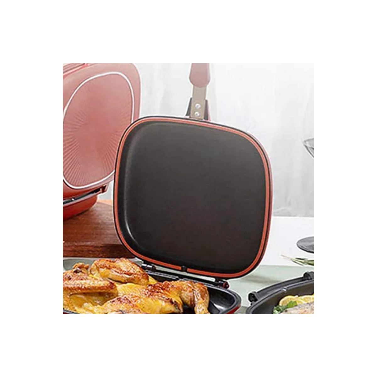 [En stock] 1 Uds. Anillo de sellado para sartén doble de 28 cm y 30 cm, utensilios de cocina para parrilla Jumbo, sartén antiadherente para doble tortilla