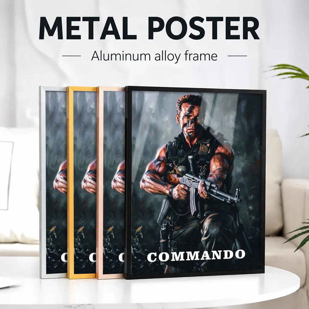 Commando Arnold Schwarzenegger Movie Framed Metal Print Customized Photo Black And White Style Wall Art For Bedroom Coach Gift