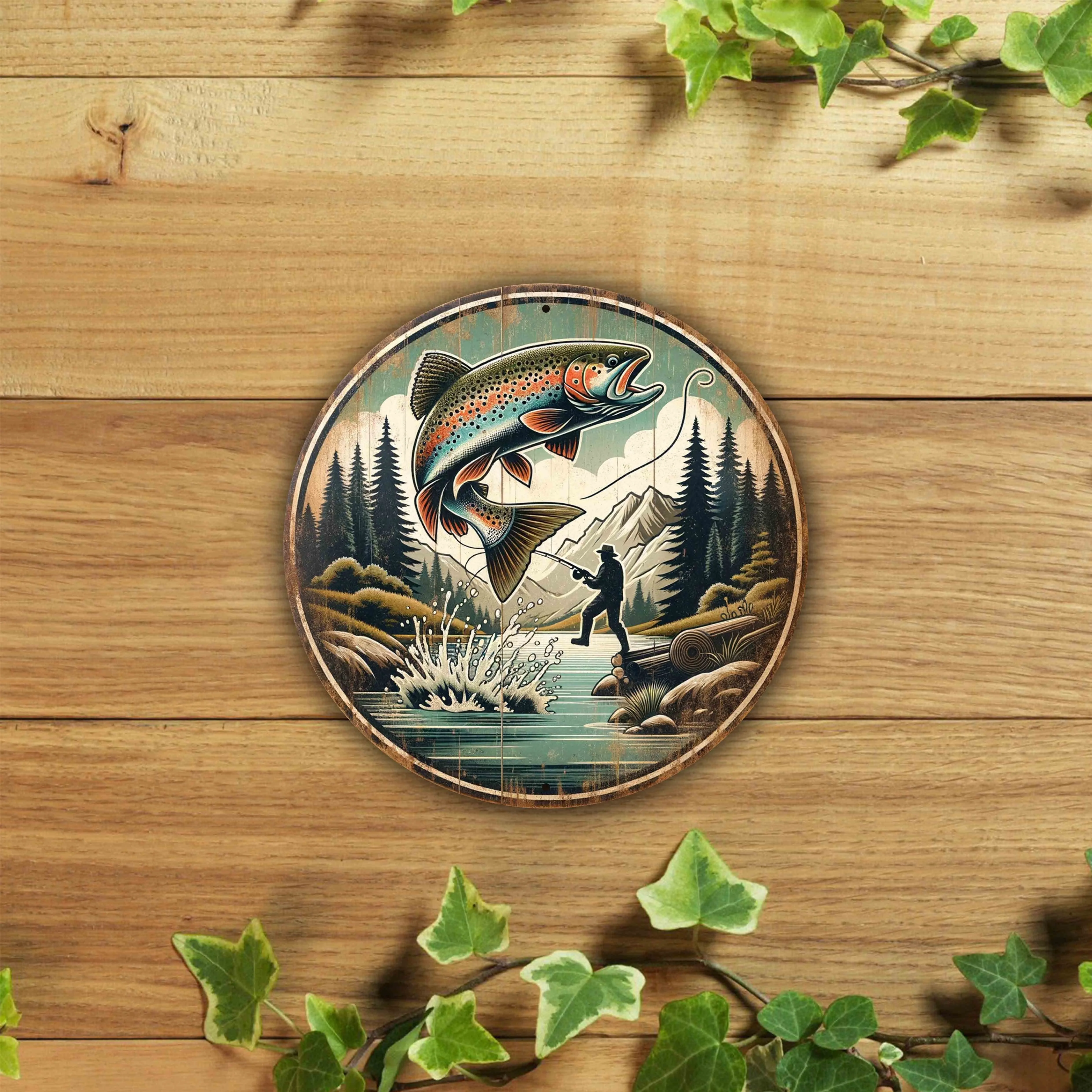 A wooden cylindrical sign for - Fishing recension och pris