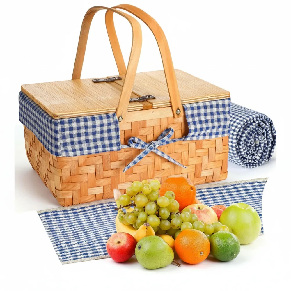 

Handwoven Picnic Basket Set with Waterproof Mat - Outdoor Camping Beach Hiking Travel Essential for Family Couples