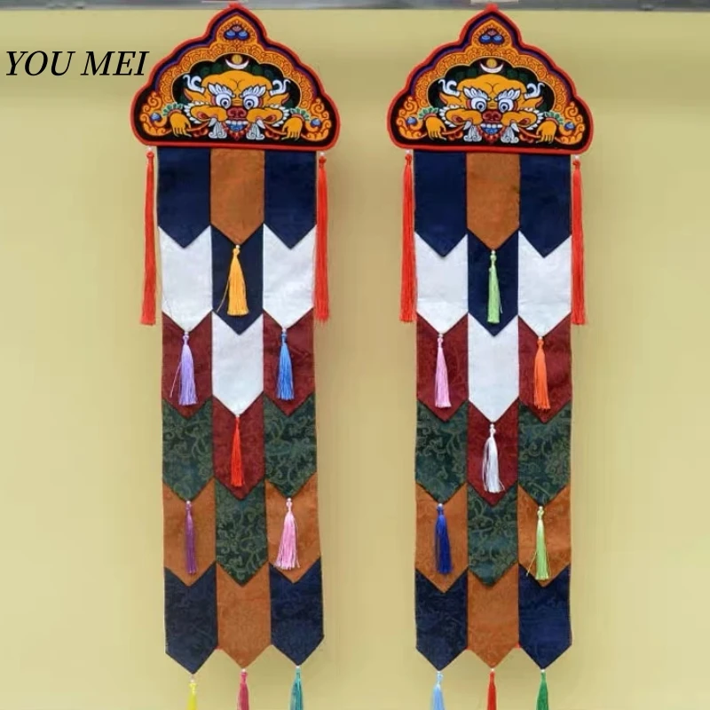 1Pcs Tibetan-Style Qilin-Headed Five-Color Pointed-Corner Hanging Flags,1 M Vertical Prayer Flags Hanging Banners Buddhist Item