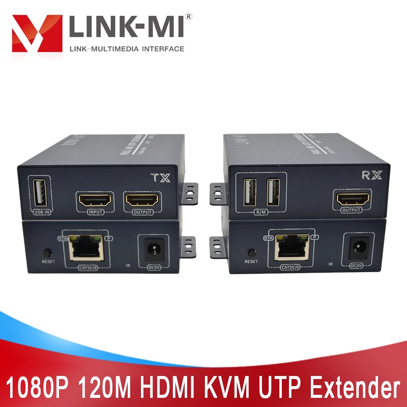 120m HDMI USB KVM Extender Over Cat5/6 Cable with HDMI loop out 1080P Transmitter Receiver KVM Over RJ45 USB Over Cat6