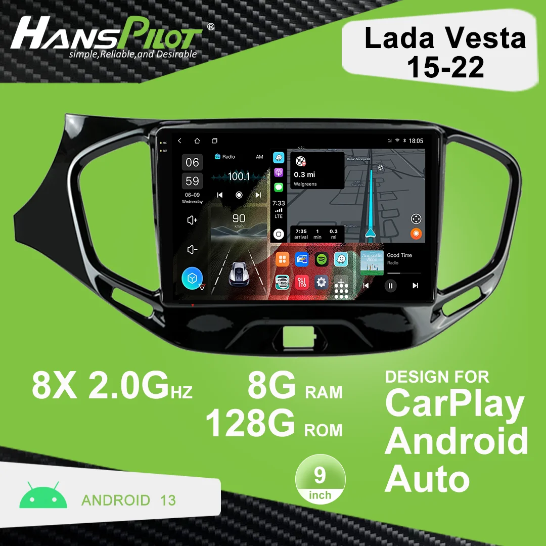 2581 HansPilot Android Navigation, Car Radio DVD for Lada Vestal 2015 with Design For CarPlay AndroidAuto