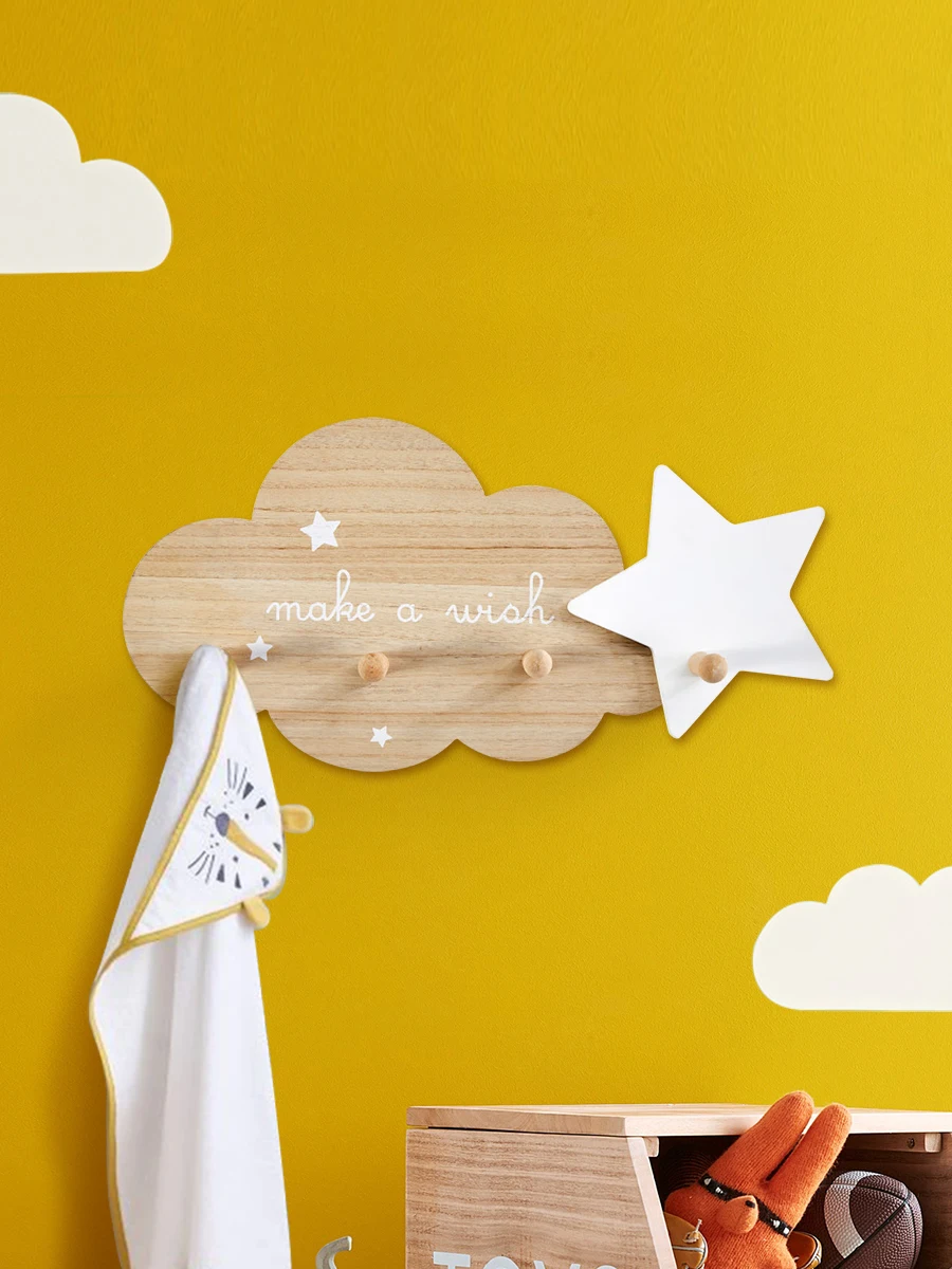 Hooks on the Wall Cute Room Decor Hangers for Clothes Kids Cloud & Star Figure American Style Wood Home Organization and Storage