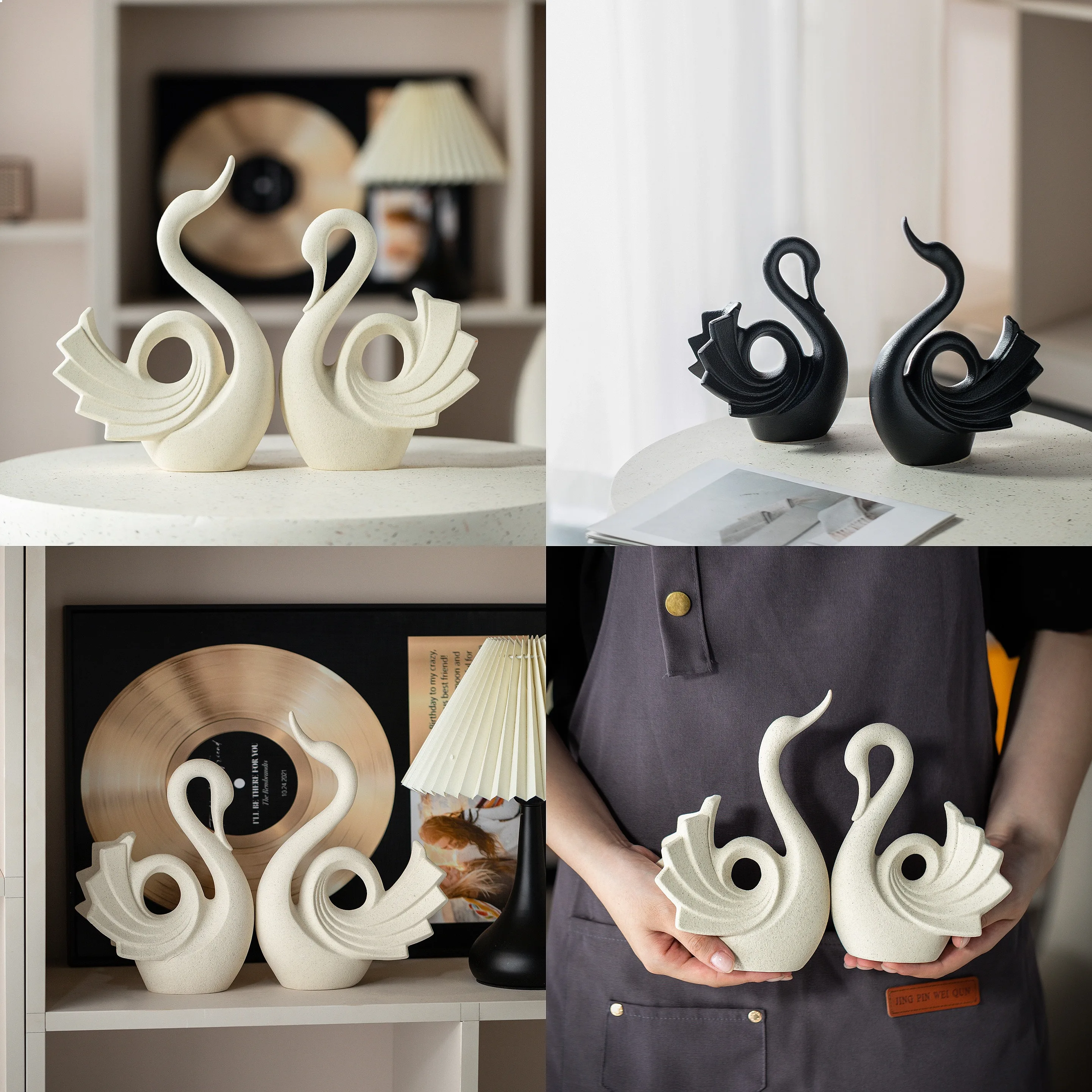 Creative Ceramic Couple Swan Figurine Home Living Room Decoration Wedding Wine Cabinet Gift