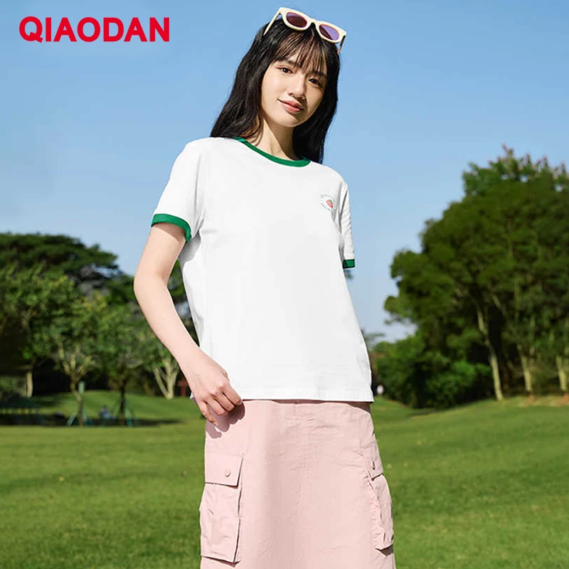 QIAODAN Women T-Shirt 2025 Summer Casual Short Sleeve Tops Cotton Breathable Loose Round Neck Basic Tee Sportswear QXLHS2252072